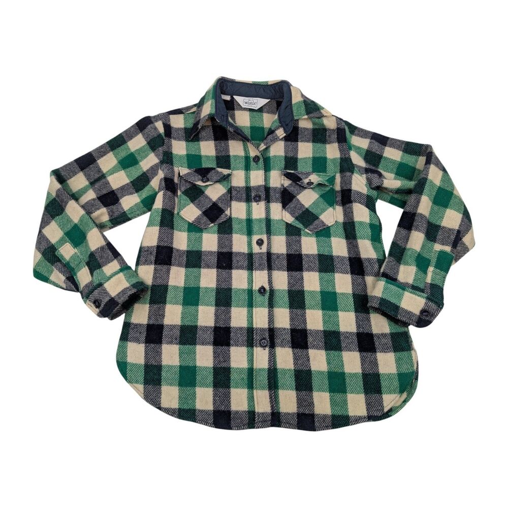 Woolrich Wool Buffalo Plaid Womens Button Up Work Flannel Shirt‎ Vtg 80s